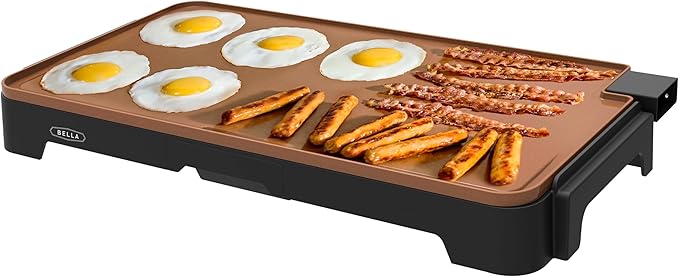 Dolphin Minja XL Electric Ceramic Titanium Griddle, Make 15 Eggs At Once, Healthy-Eco Non-stick Coating, Hassle-Free Clean Up, Large Submersible Cooking Surface, 12" x 22", Copper/Black