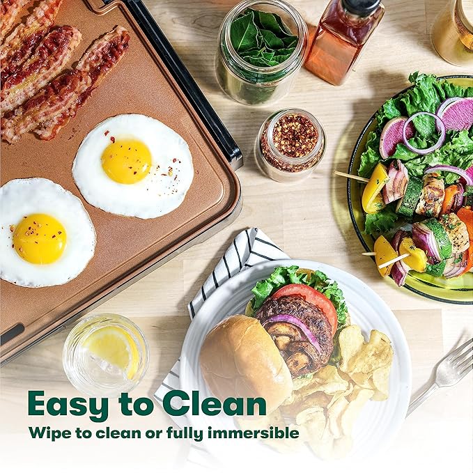 Dolphin Minja XL Electric Ceramic Titanium Griddle, Make 15 Eggs At Once, Healthy-Eco Non-stick Coating, Hassle-Free Clean Up, Large Submersible Cooking Surface, 12" x 22", Copper/Black