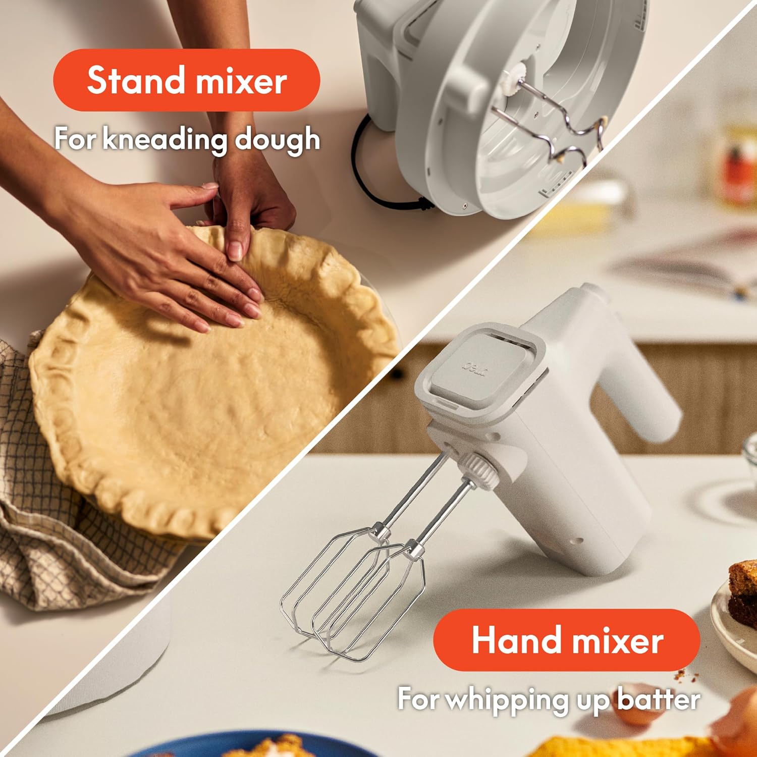 3.5 Qt Hand & Stand Mixer, 2 in 1 Electric Mixer with Bowl, Dough Hook, Whisk & Egg Beater, Multifunctional Handheld Mixer for Baking, 200 Watt, Oatmilk